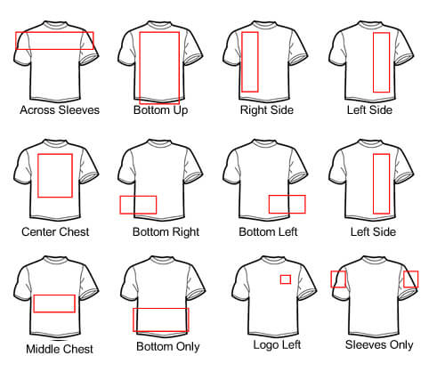 standard screen printing placement on shirt